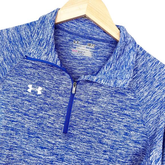 Under Armour Blue Heat Gear Quarter Zip Long Sleeve Shirt Sz S - Picture 1 of 4